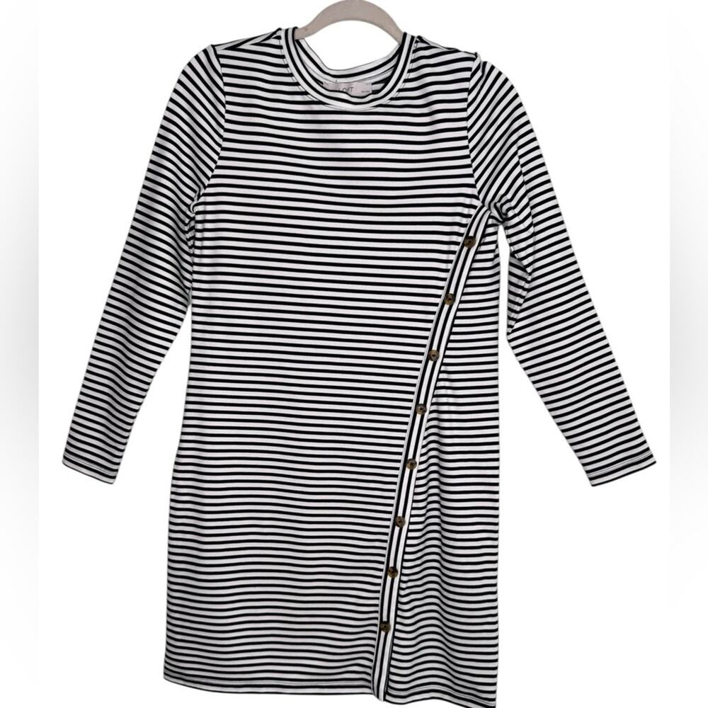 Loft Striped Side Button Long Sleeve Mini Dress Size Small Petite (SP) - Picture 7 of 11